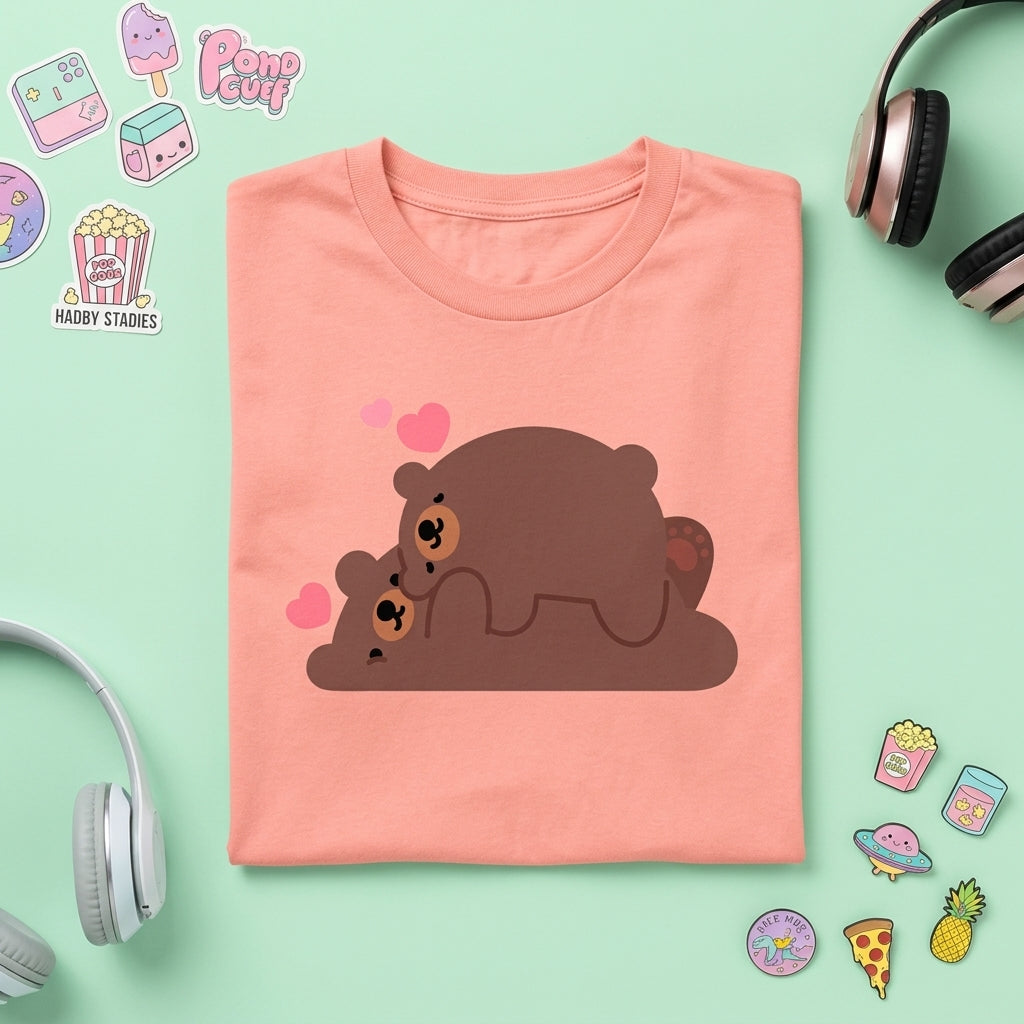 The Snuggle Bears Aesthetic Graphic Tee in Peach