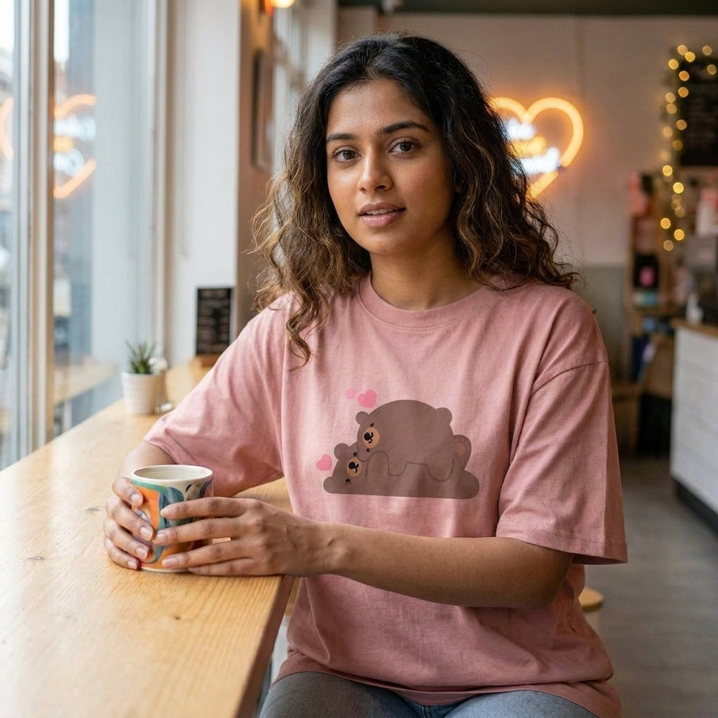 The Snuggle Bears Aesthetic Graphic Tee in Peach