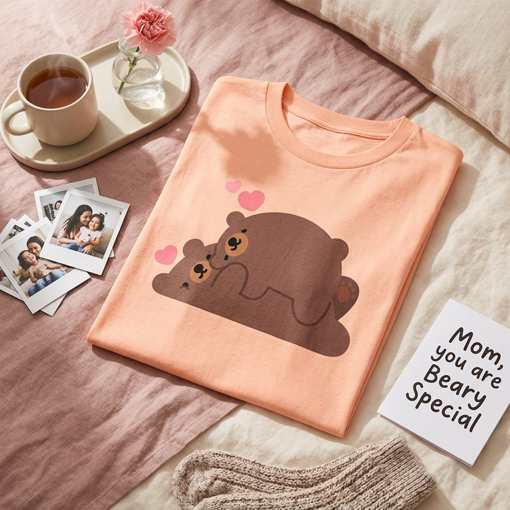 The Snuggle Bears Aesthetic Graphic Tee in Peach