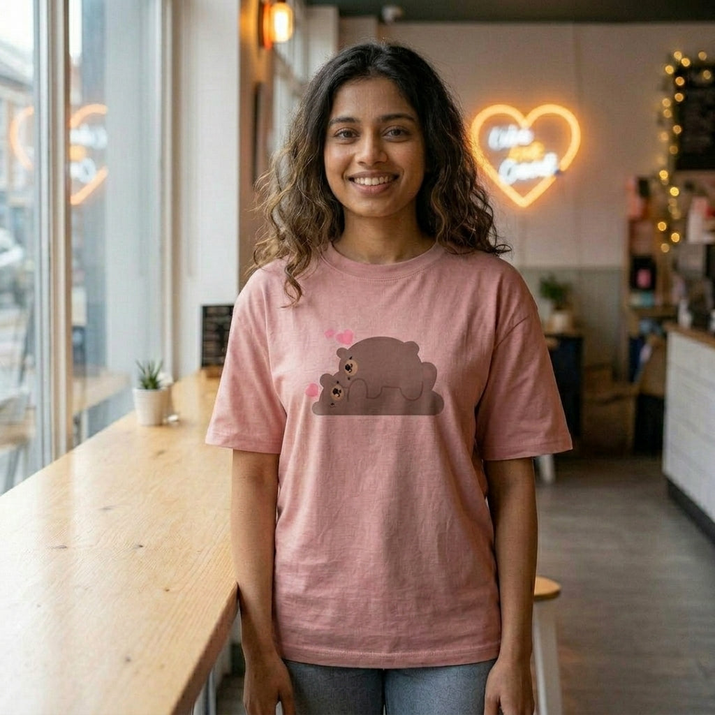 The Snuggle Bears Aesthetic Graphic Tee in Peach